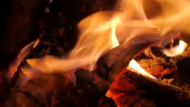 Feu fascinant. Charbon et bois de chauffage. Bois brûlants frissonnent dans l'air chaud et des flammes douces fluorescentes . 