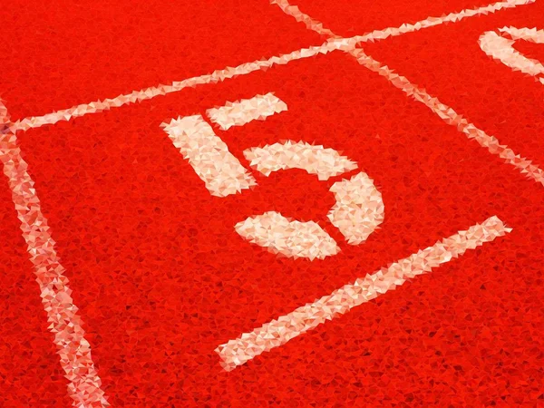 Low poly. White track number on red rubber racetrack, texture of running racetrack — Stock Photo, Image