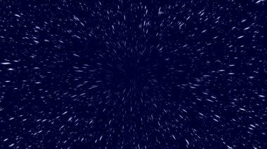 Uçan yıldız kameraya yakınlaştırma ile karanlık Hiper uzayda. Parçacıklar sürekli geri dönüşüm gibi bu sorunsuz bir döngü kesilebilir. 