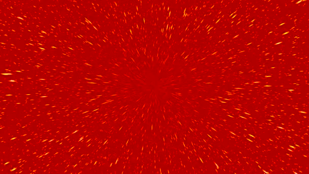 Fliegen durch roten Hyperraum mit Sternen, die in die Kamera zoomen. Dies kann in eine nahtlose Schleife geschnitten werden, da die Partikel konsequent recycelt werden. — Stockvideo