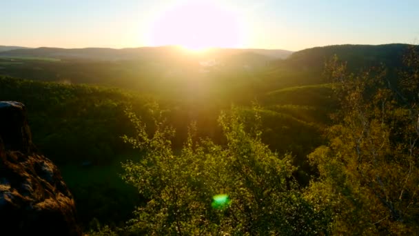 Letní mlhavé svítání v atraktivní přírodní park Sasko Švýcarsko, Německo. Timelapse — Stock video