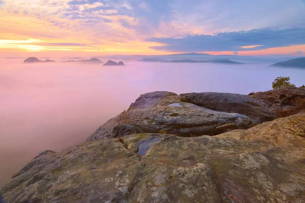Sonbahar daybreak Saksonya İsviçre Ulusal Parkı içinde muhteşem an. 
