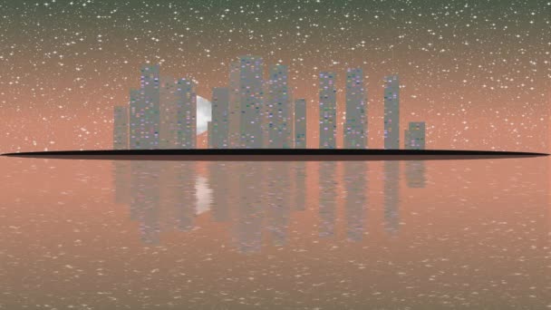 Ciudad Urbana Luces Noche Luna Llena Elevándose Sobre Paisaje Urbano — Vídeo de stock