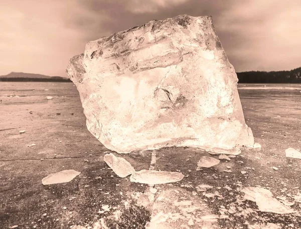 Detail view into  an ice with deep scratches and cracks. Cut floe — Stock Photo, Image