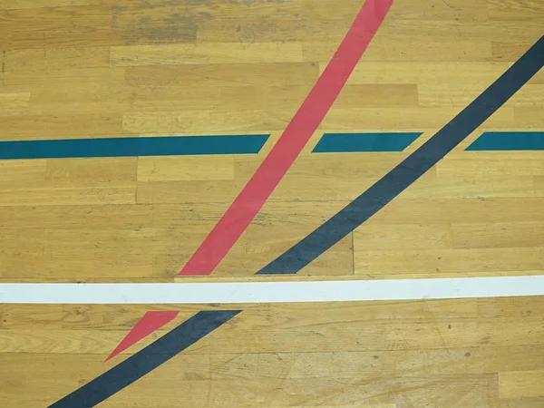 Basketballhalle Indoor Holz Parkett Feld Zimmer. Leere Halle