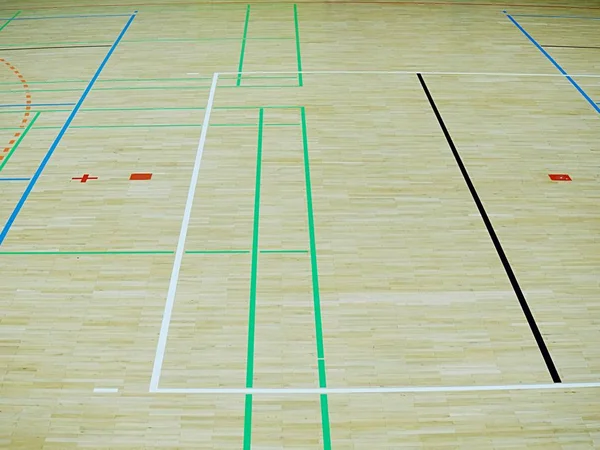 Gimnasio Piso Madera Con Líneas Juegos Parquet Madera Dura Patio — Foto de Stock