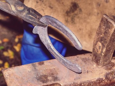 At nalı yapma örs üzerinde çalışan demirci