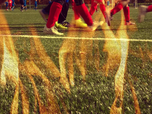 Campo de fútbol - Campo de fútbol hierba deporte líneas blancas al aire libre —  Fotos de Stock