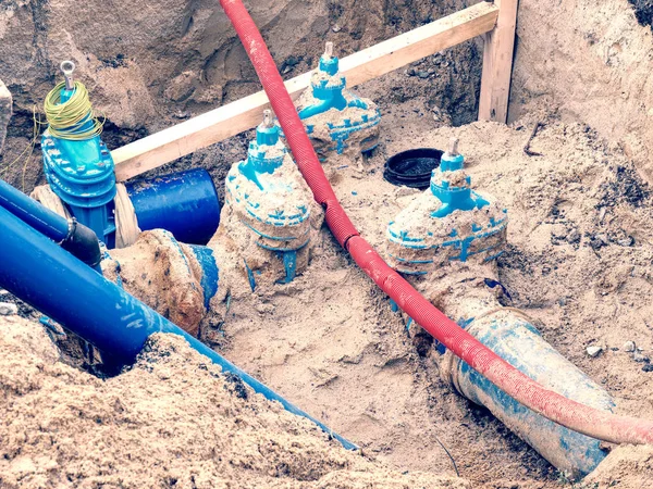 Pipes Valves Underground Repare Water Supply Interruption Drink Water Piping — Stock fotografie