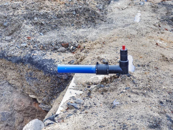 Pipe work that still under going. Black axe valve — 스톡 사진