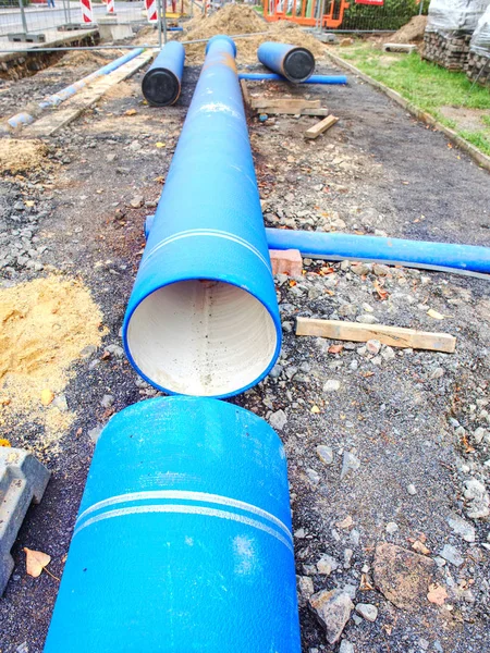 HDPE pipe ready for welding. City underground pipes — ストック写真