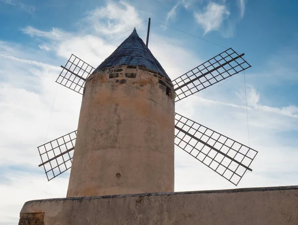 Rear Stony Historical Windmill Blue Sky Background Palma Mallorca — Stock Photo, Image