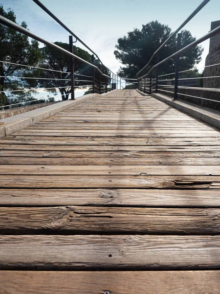 Natuurlijke Planken Hout Pad Gracht Bescherming Van Het Kasteel Vintage — Stockfoto