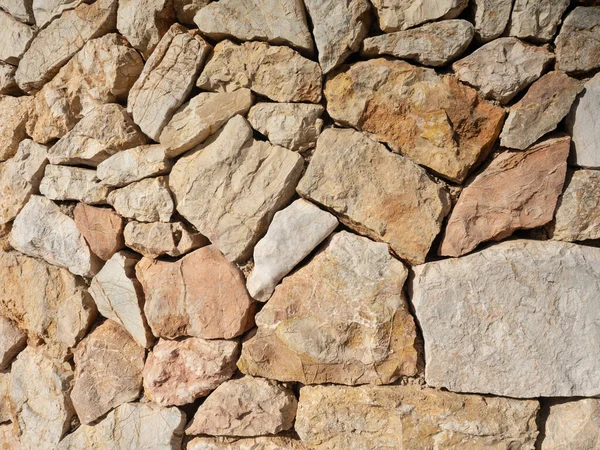 Stenmur Fästning Gjord Brustna Stenar Stenmur Solbelyst Medeltida Historiska — Stockfoto