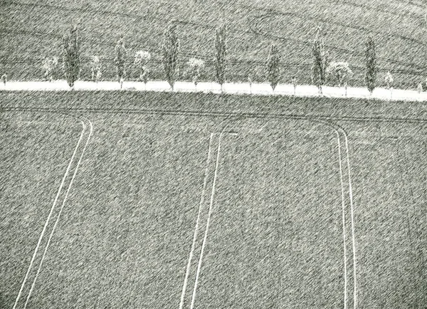 Letecký Výhled Silnici Uličku Přes Pole Skica Efektu Tečkované Tužky — Stock fotografie