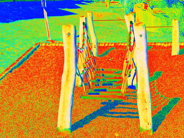 Vista Ultravioleta Del Parque Infantil Con Barras Escaleras Infra Termografía —  Fotos de Stock
