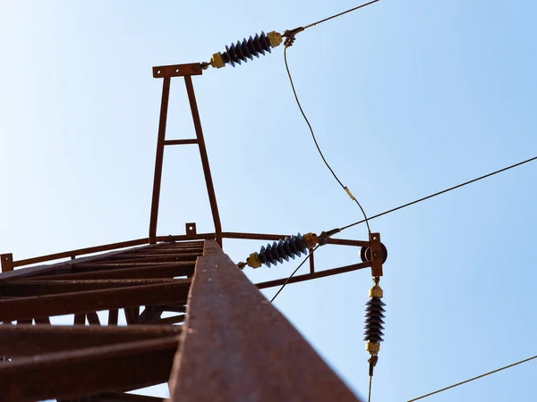 Old Fashion Electric Pole Old Rusty Low Voltage Pole Blue — Stock Photo, Image