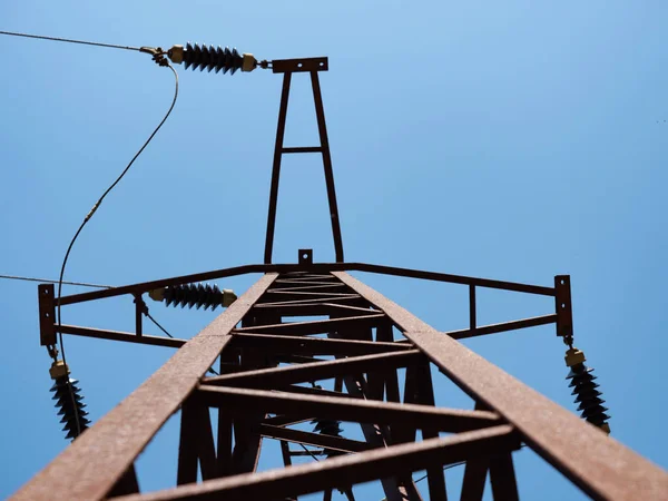 Old Rusty Construction High Voltage Pole Sky High Voltage — Stock Photo, Image