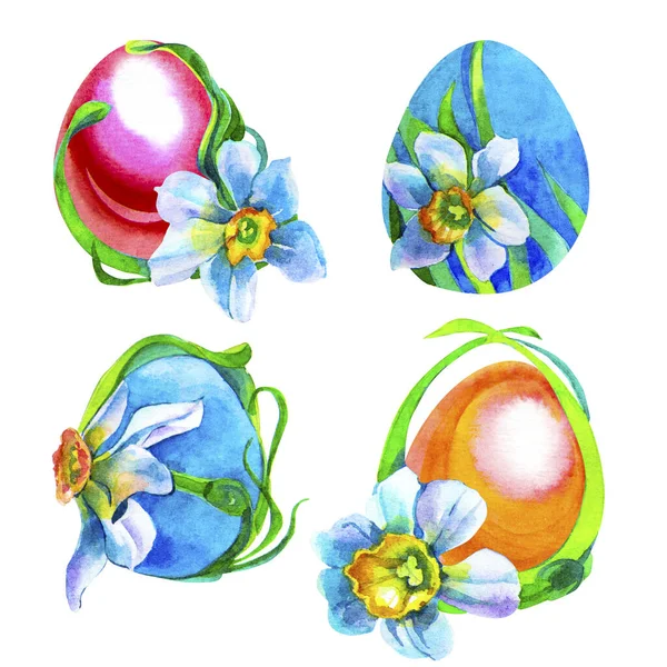 Watercolor Set Decorations Easter Eggs — Stock Photo, Image