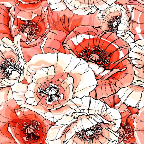 Papoilas São Grandes Rosa Flores Vermelhas Para Texturas Sem Costura —  Vetores de Stock