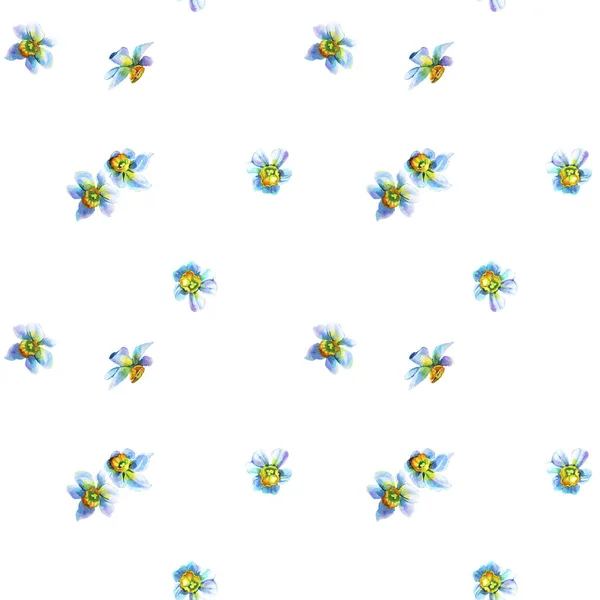 Narzissen Nahtlose Textur Aquarell Runde Komposition Mit Blumen Und Blütenblättern — Stockfoto