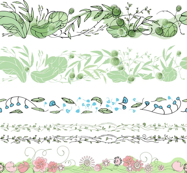花圈刷子集合的矢量图解 用于设计问候 纺织品等印刷品 花哨的 天真的花瓣和草叶画 — 图库矢量图片