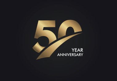 50 Yıl Yıldönümü logosu dilimden yapılmış altın renkli yazı tipi, şirket kutlama etkinliği için siyah arka planda izole edilmiş, doğum günü -