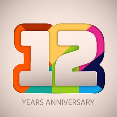 12 yıllık kutlama logosu, renkli tasarım logosu, 12. yaş günü partisi için vektör unsurları.