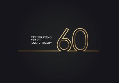 60 Yıl Yıldönümü logosu. Altın renkli font numaralarıyla birleşmiş. Şirket kutlamaları için siyah arka planda izole edilmiş.