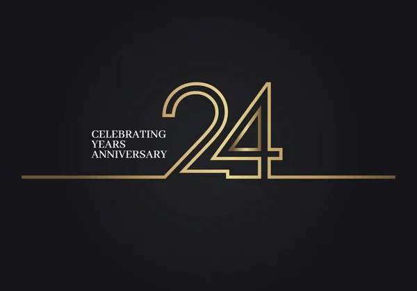 24 Years Anniversary logotype with golden colored font numbers made of one connected line, isolated on black background for company celebration event, birthday