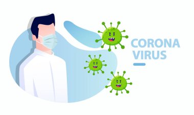 Vektör illüstrasyon romanı Corona virüsü 2019-nCoV. Wu Han virüs porselenleri. Yüz maskesi takan insanlar. Corona virüsü karantinaya alındı. Coronavirüs salgını konsepti. Corona virüs saldırısı konsepti. İnsanlar virüsü savunur.