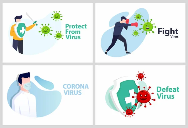 Set Illustration Vectorielle Lutte Contre Virus Couronne Covid Guérir Virus — Image vectorielle