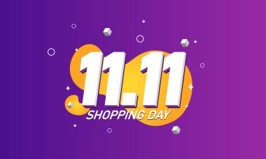 Siyah çanta ve mor arkaplan vektör illüstrasyonunda 11.11 alışveriş günü indirimi