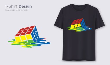 Rubik Küp. Şık t-shirt ve modern tasarım, tipografi, baskı, vektör illüstrasyonu. Genel Örnekler.