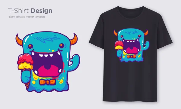 Blaues Monster Stilvolles Shirt Und Kleidung Modernes Design Typografie Druck — Stockvektor