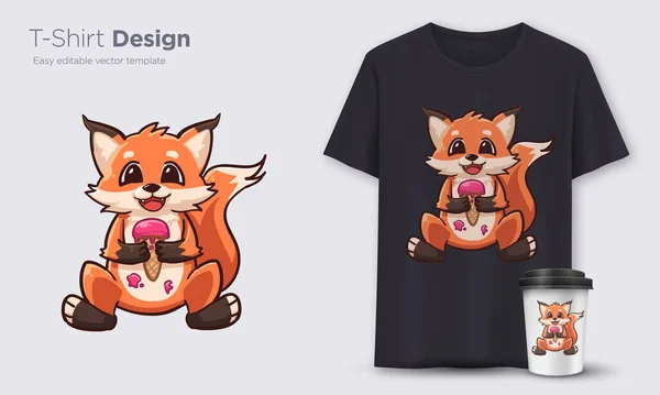 Raposa Com Gelado Shirt Elegante Vestuário Design Moderno Tipografia Impressão —  Vetores de Stock