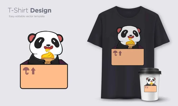 Niedlicher Panda Der Box Mit Eis Stilvolles Shirt Und Kleidung — Stockvektor
