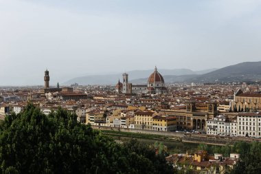 Floransa, Toskana, İtalya 'nın panoramik şehir manzarası. Santa Maria del Fiore Katedrali (Duomo), Floransa, İtalya