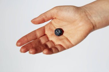 Beyaz arka planda yabanmersini ellerinde