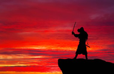 samuray dağın zirvesinde. kavramsal tasarım.