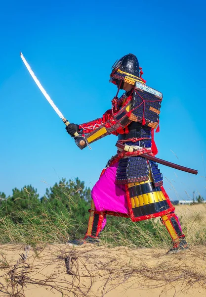 Men in samurai armour with sword. Original Character — Stock Photo, Image