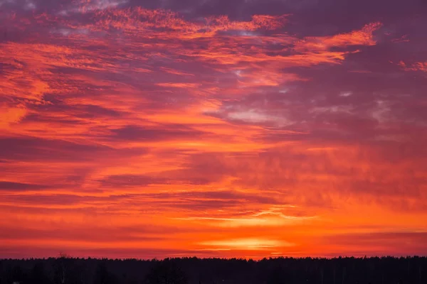 Hermoso Cielo Naranja Ardiente Durante Atardecer Amanecer — Foto de Stock