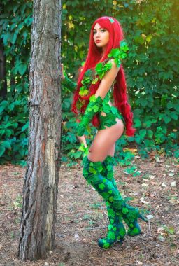 Seksi süper kahraman kadın Cosplay karakter portresi. 