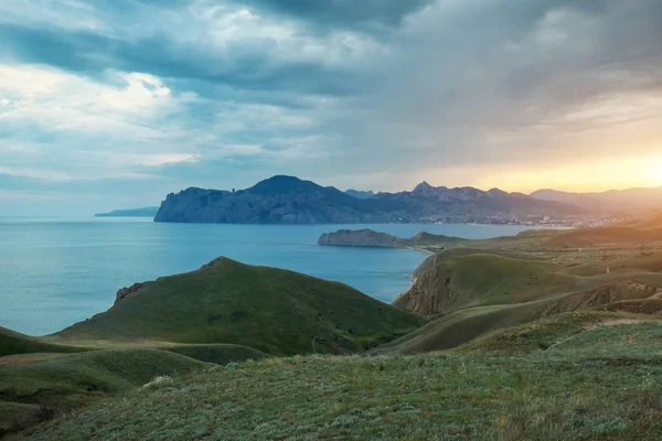 Sea spring bay. View from the mountain. Nature composition. — Stock Photo, Image