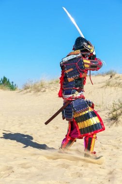 Samuray zırh kılıç ile bir adam. Orijinal karakter