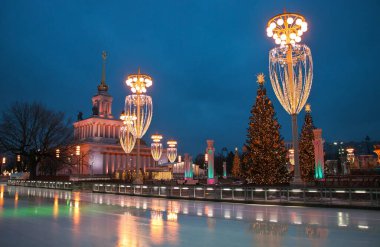 MOSCOW, RUSSIAN FEDERATION - DECEMBER 14, 2019. Huge ice skate a