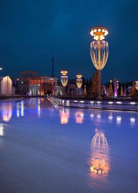 MOSCOW, RUSSIAN FEDERATION - DECEMBER 14, 2019. Huge ice skate a