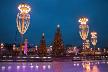 MOSCOW, RUSSIAN FEDERATION - DECEMBER 14, 2019. Huge ice skate a