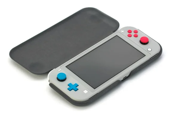 Mosca Russia Febbraio 2020 Grey Nintendo Switch Lite Sfondo Bianco — Foto Stock