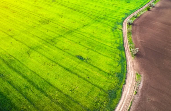 Flygfoto Över Åkrar Och Vägar Regnigt Väder Naturligt Gräs — Stockfoto